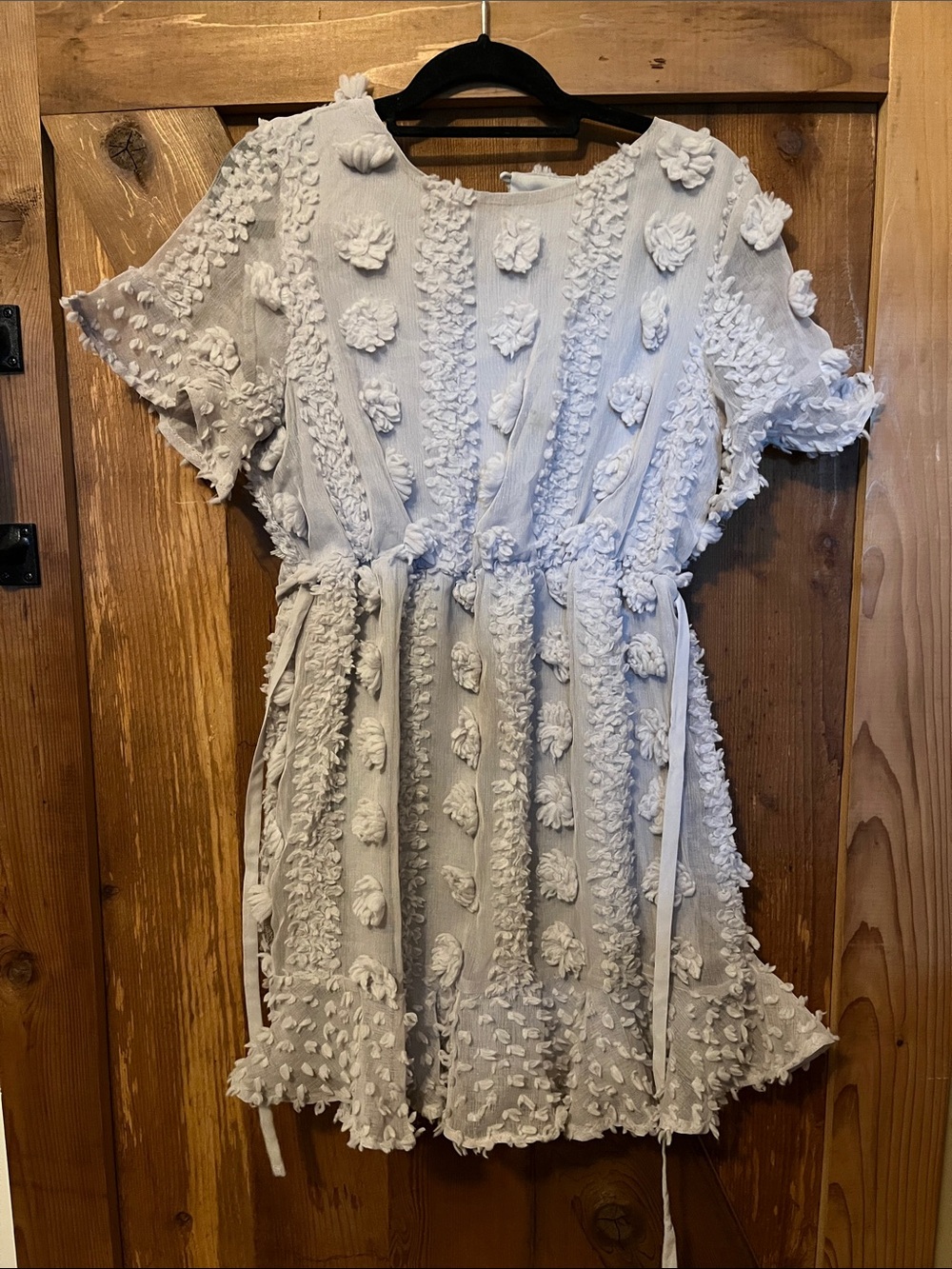 White Textured Pom-Pom with Girls' Dress